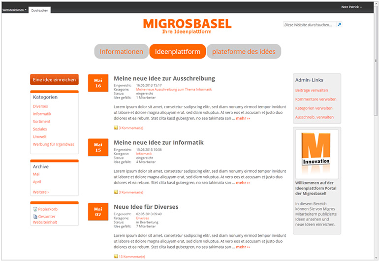 Design Intranet “MIGROS” (SharePoint 2010)
